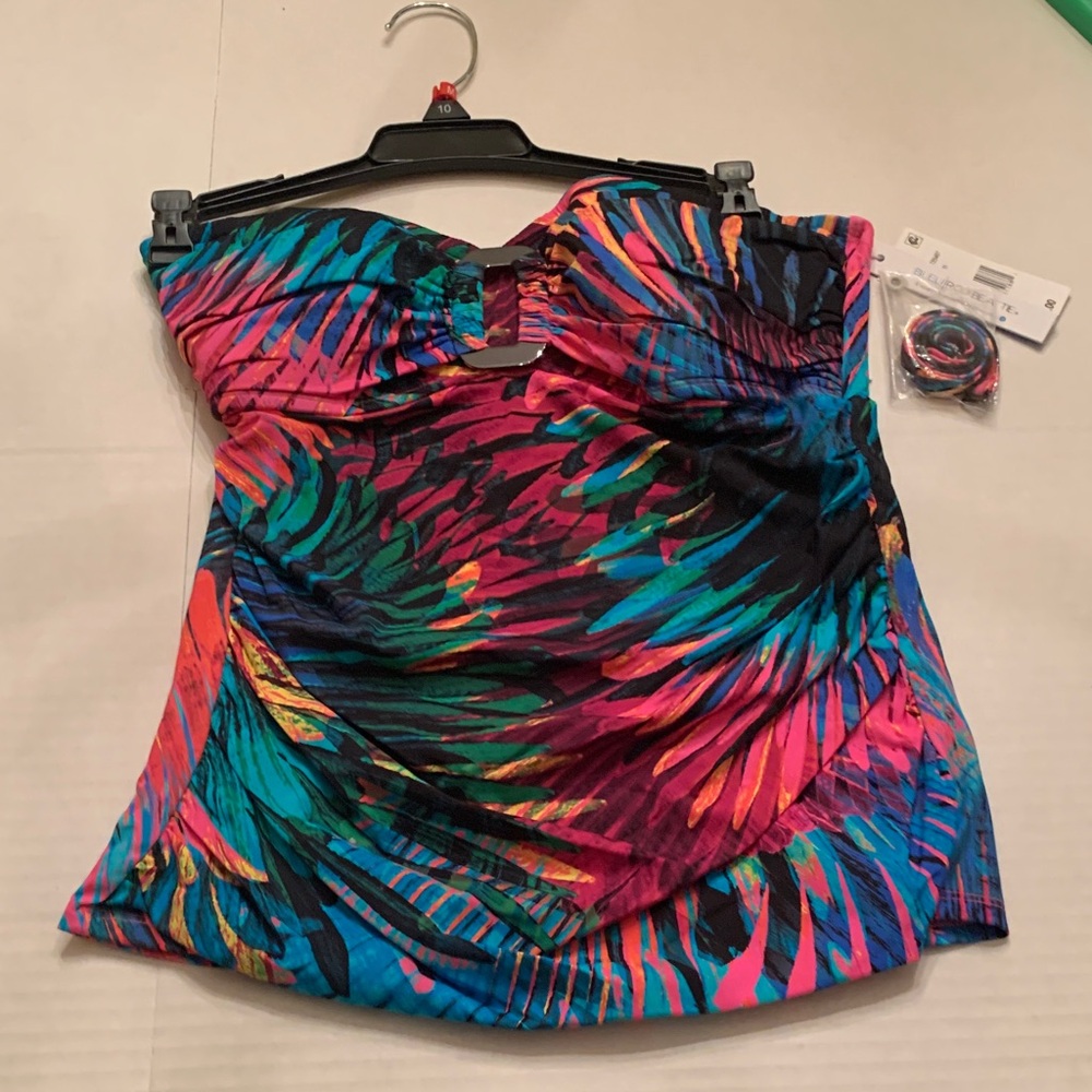 NWT Bleu Rod Beattie Multicolor Swim Top with Neon Print size 10